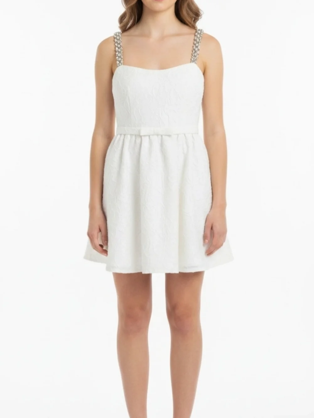 Sachin-Babi Women White Selena Dress Sz 4 Beaded Strap Floral Jacquard